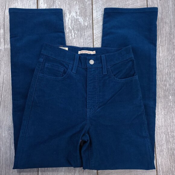 Levis Jeans Womens Size 24 Blue Corduroy Ribcage Straight Ankle Premium Big E - Picture 4 of 10
